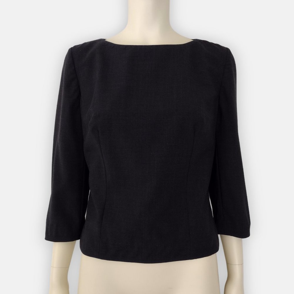 Ann Taylor Navy Blue Wool 3/4 Sleeve Tailored Blouse